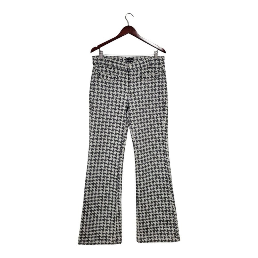 7 for All Mankind Women's Black Gray Houndstooth Flared Pants Y2K Size 32